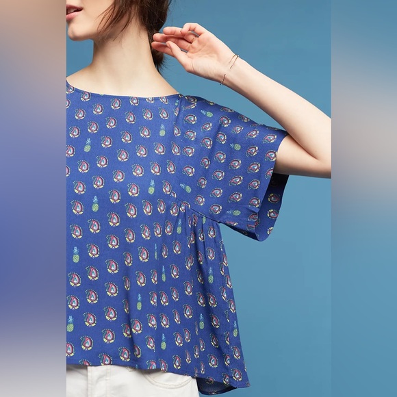 Maeve Milla Printed Kimono Sleeve Top Drapey Viscose Size Small Blue - Picture 5 of 11